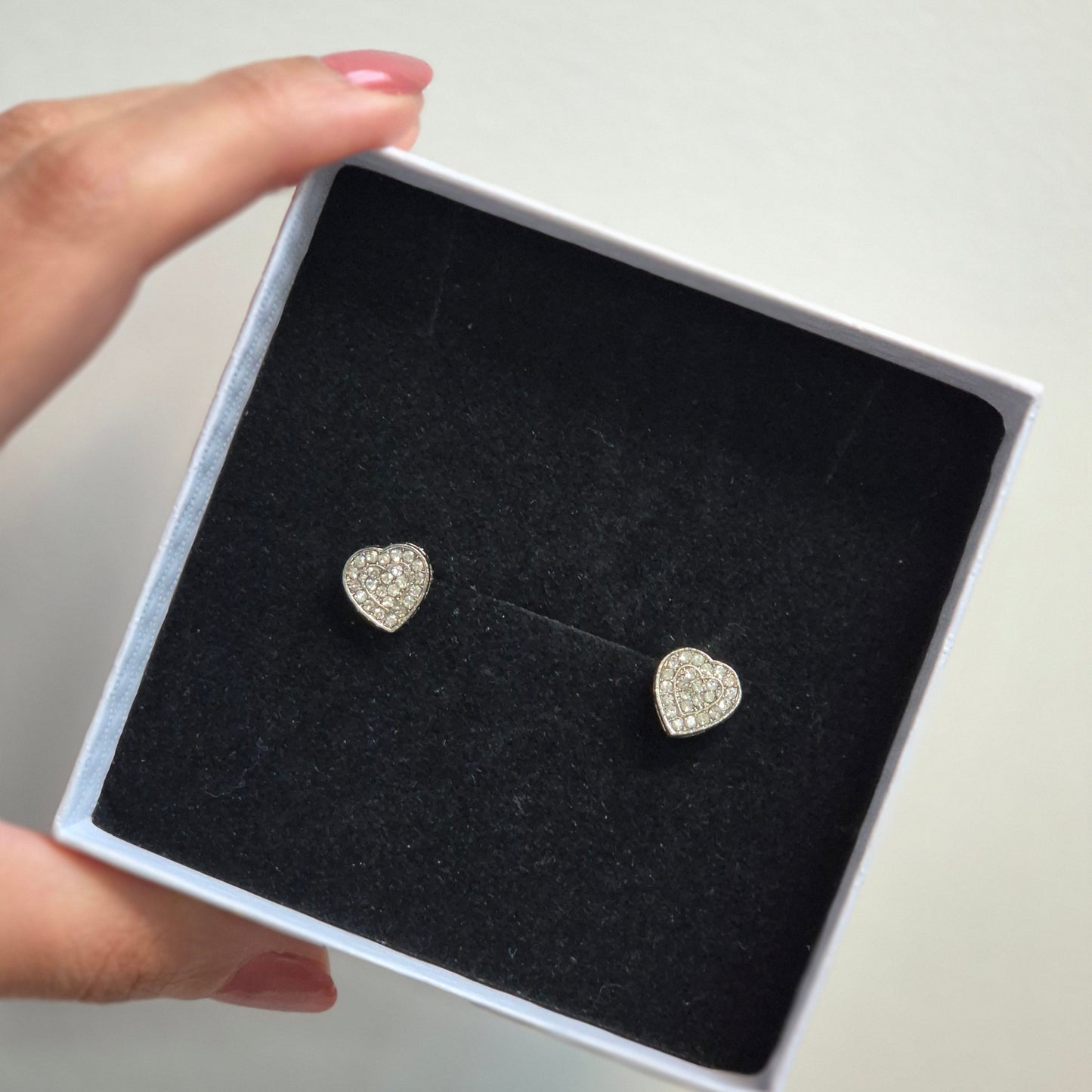 Sparkling Heart Stud Earrings ~ Silver